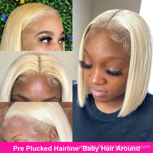 Wholesale Short 613 Bob Wig Virgin Straight 100%Human Hair Hd Full Lace Frontal Closure Wig For Black Women Transparent Lace Wig